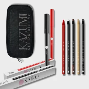 kit diseño 5 saikou – boli rojo + boli negro + 5 lápices – 10% off neceser de regalo