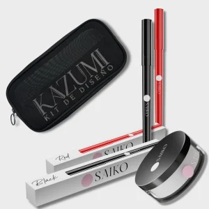 kit diseño 6 saikou – boli rojo + negro + polvos selladores – 10%off neceser de regalo